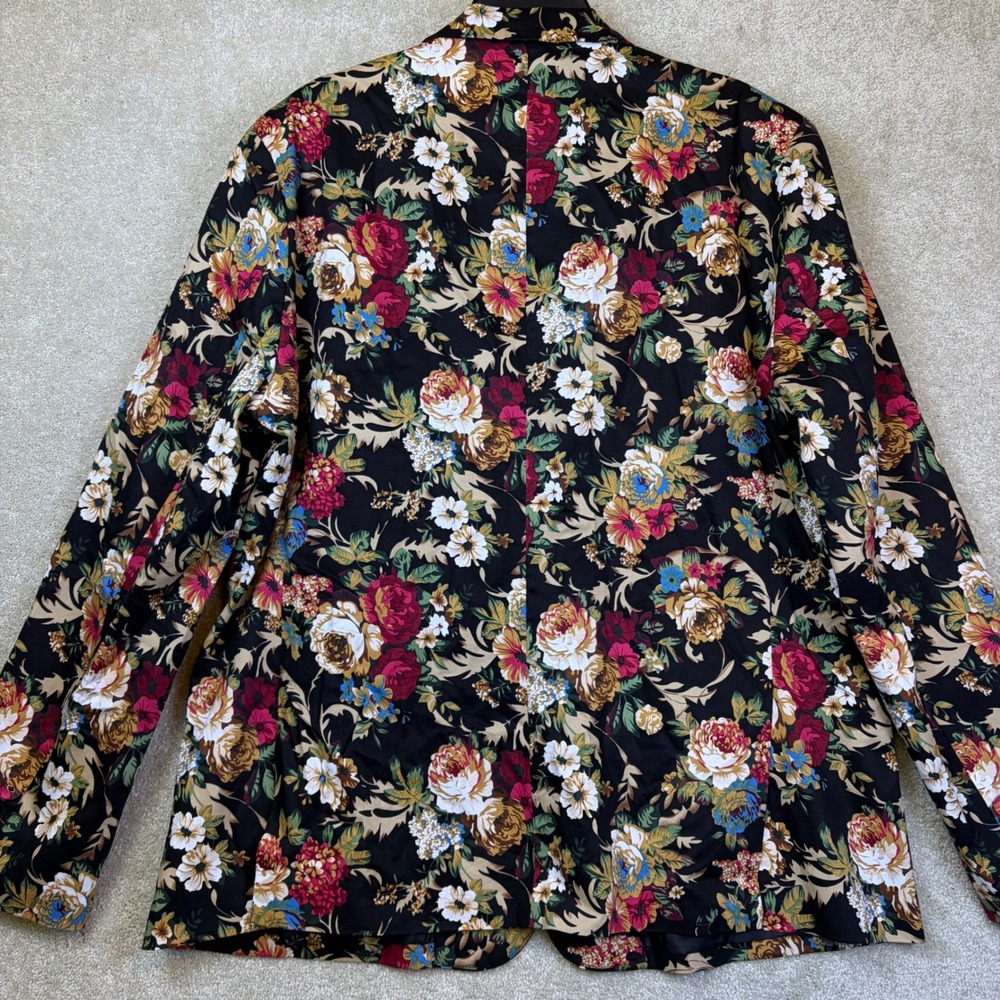 Allegra K Floral Blazer Womens XL Black Multicolor Rose Print Notch Lapel Jacket - Picture 2 of 8